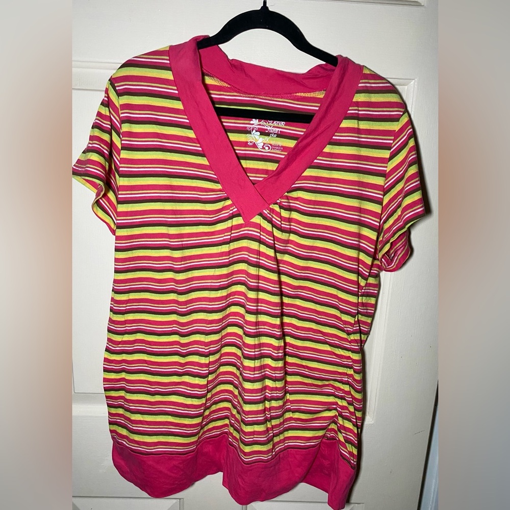 Derek Hart Pink Plus Sized Striped Shirt, 3x